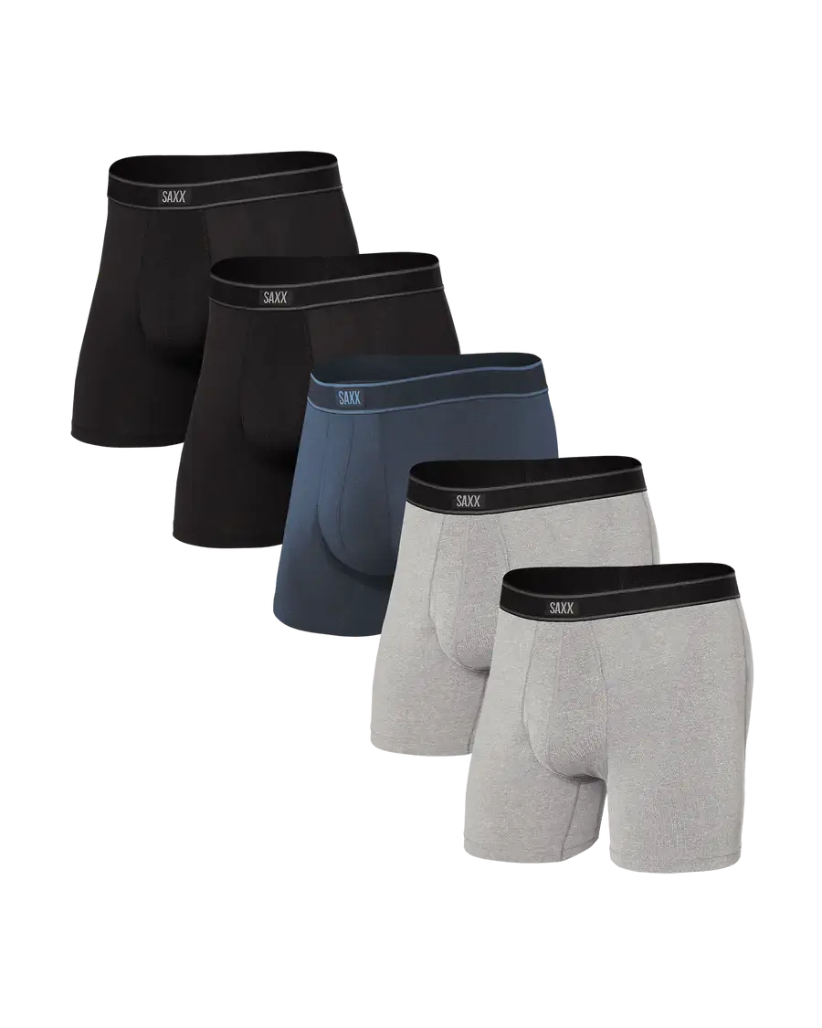 Saxx Underwear Daytripper (5 Pack) Comfort Stretch Boxer Brief 5" - Black / Grey / Navy