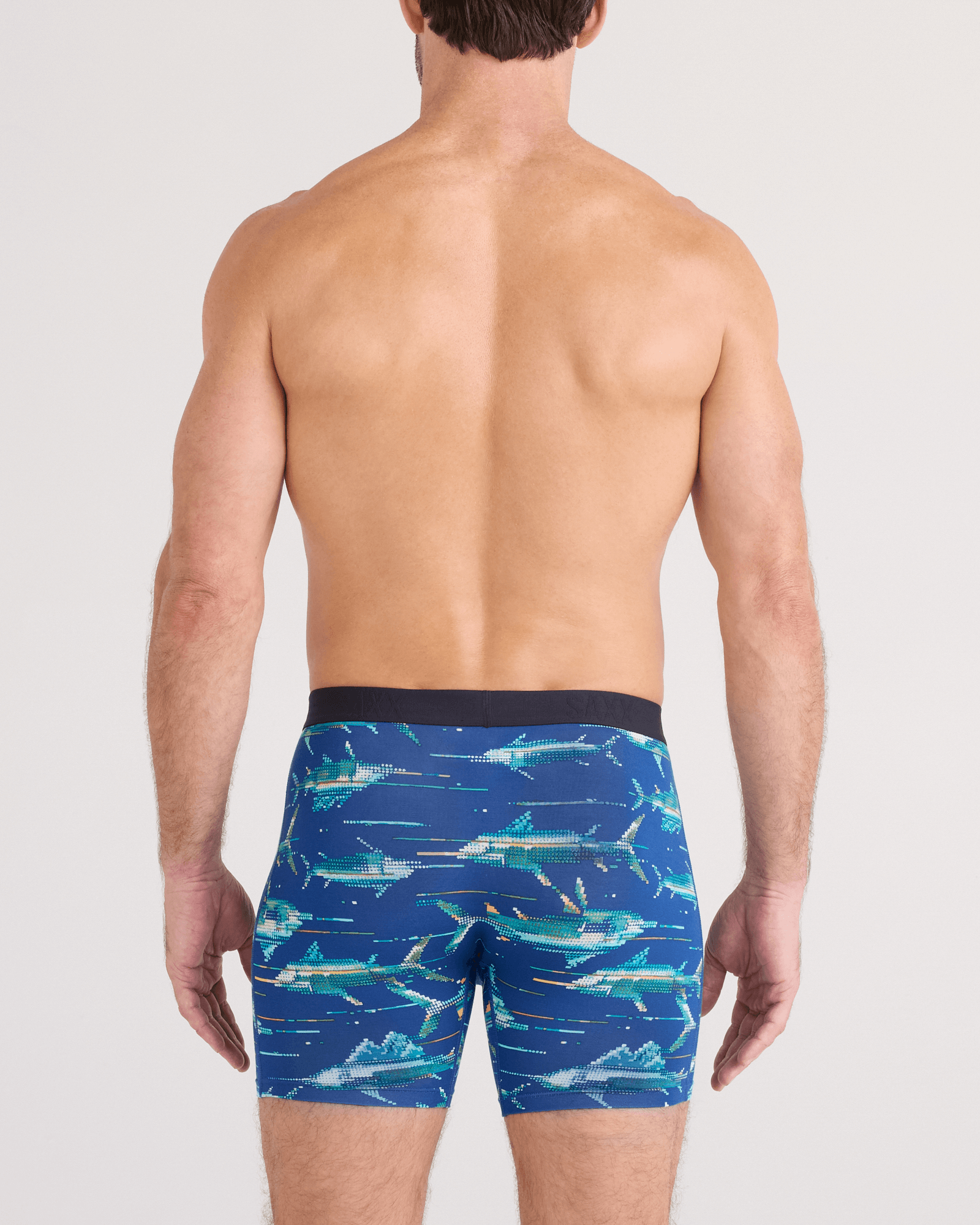 Saxx Underwear Vibe Xtra Soft Comfort Boxer Brief 6" - Digi Fish, Sapphire