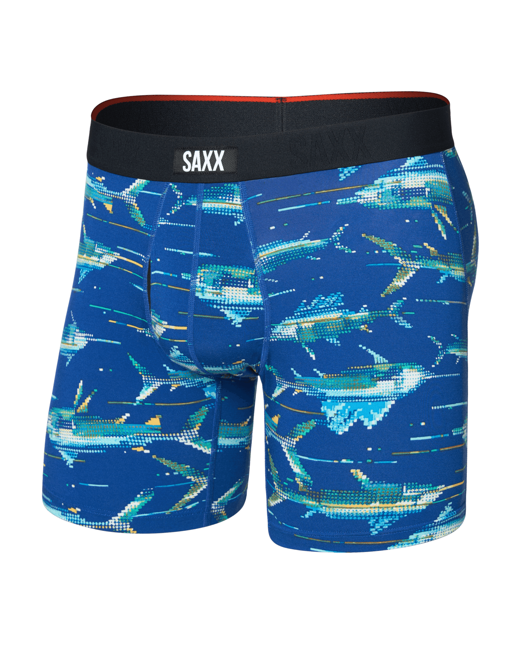 Saxx Underwear Vibe Xtra Soft Comfort Boxer Brief 6" - Digi Fish, Sapphire