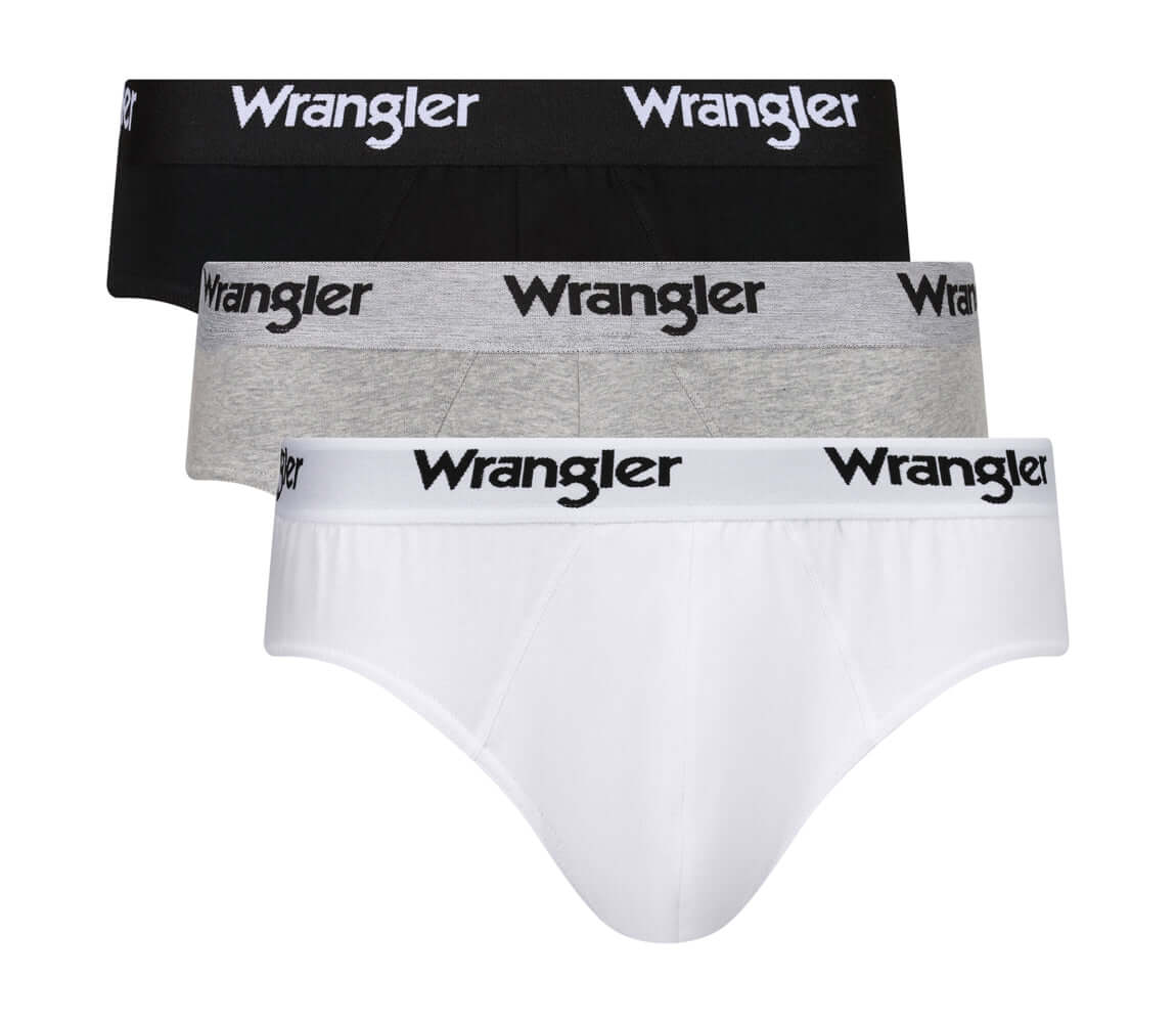 Wrangler Men’s Norrie Briefs Underwear – 3 Pack (Black, White, Grey)