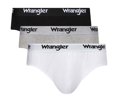 Wrangler Men’s Norrie Stretch Cotton Briefs 3 Pack – Black, White & Grey Underwear