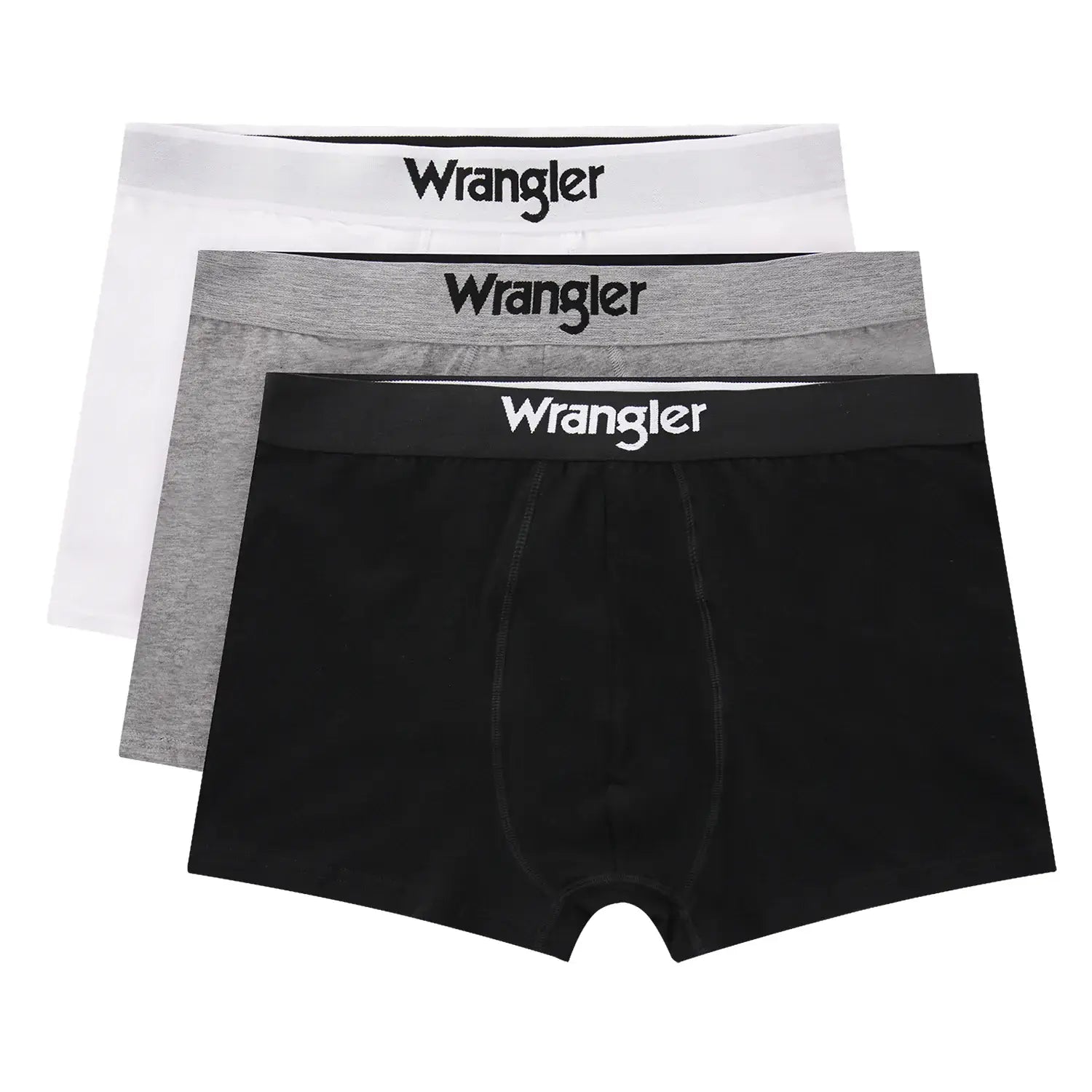 Wrangler Men’s Stretch Cotton 3 Pack Trunks | Black / White / Grey