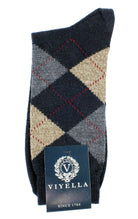 Viyella men's merino wool argyle mid-calf socks made in England - Black