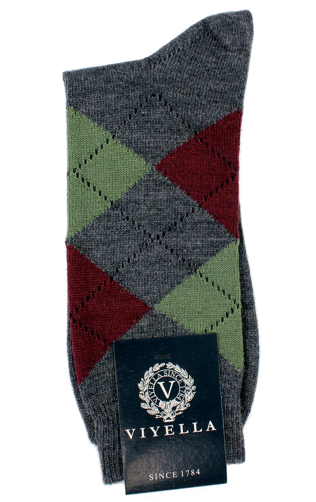Viyella men's merino wool argyle mid-calf socks made in England - Charcoal
