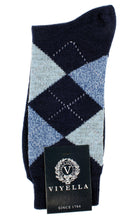 Viyella men's merino wool argyle mid-calf socks made in England - Navy