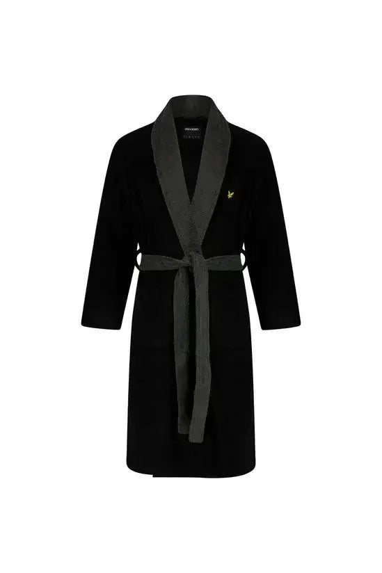 Lyle & Scott Adrian Bath Robe – Contrast Collar & Belt in Black