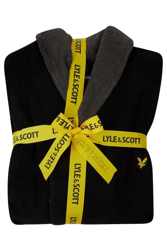 Lyle & Scott Adrian Bath Robe – Contrast Collar & Belt in Black