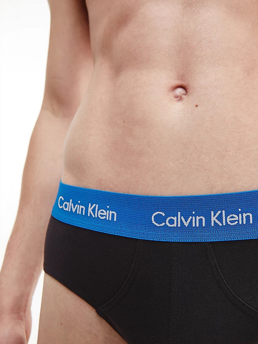 Calvin Klein 3 Pack Hip Briefs - Black with Coloured Waistband