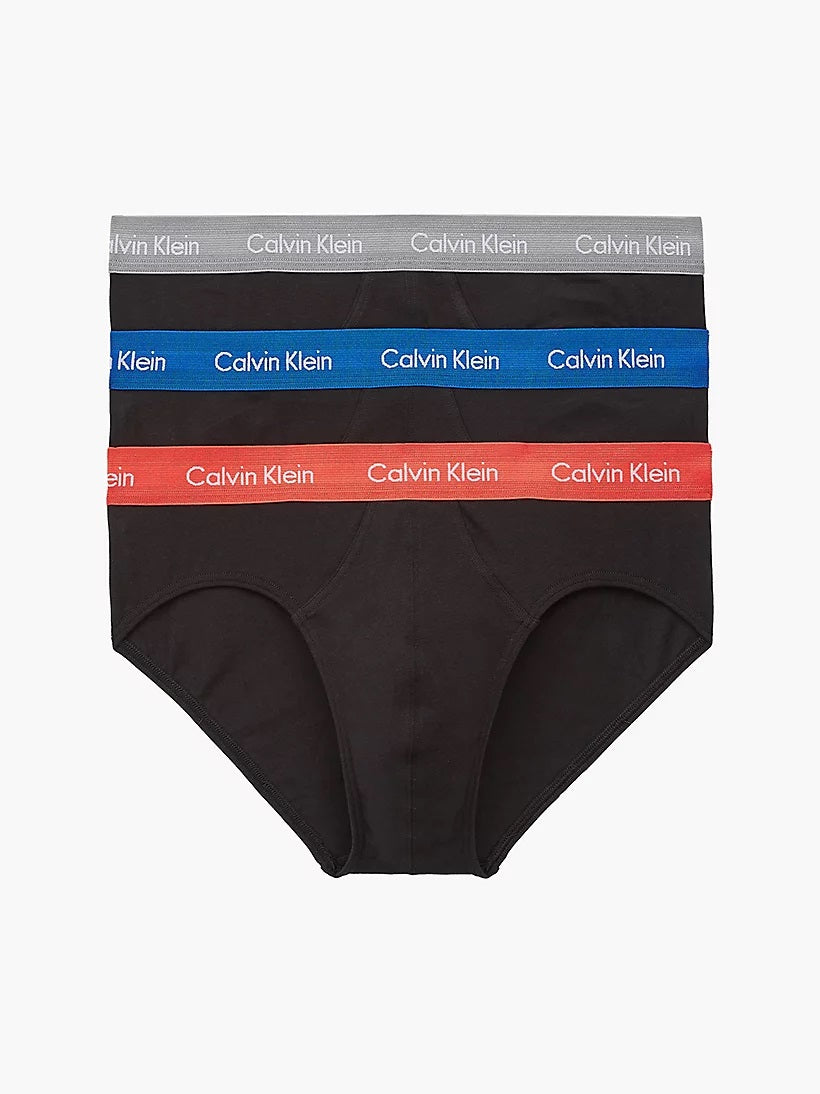 Calvin Klein 3 Pack Hip Briefs - Black with Coloured Waistband