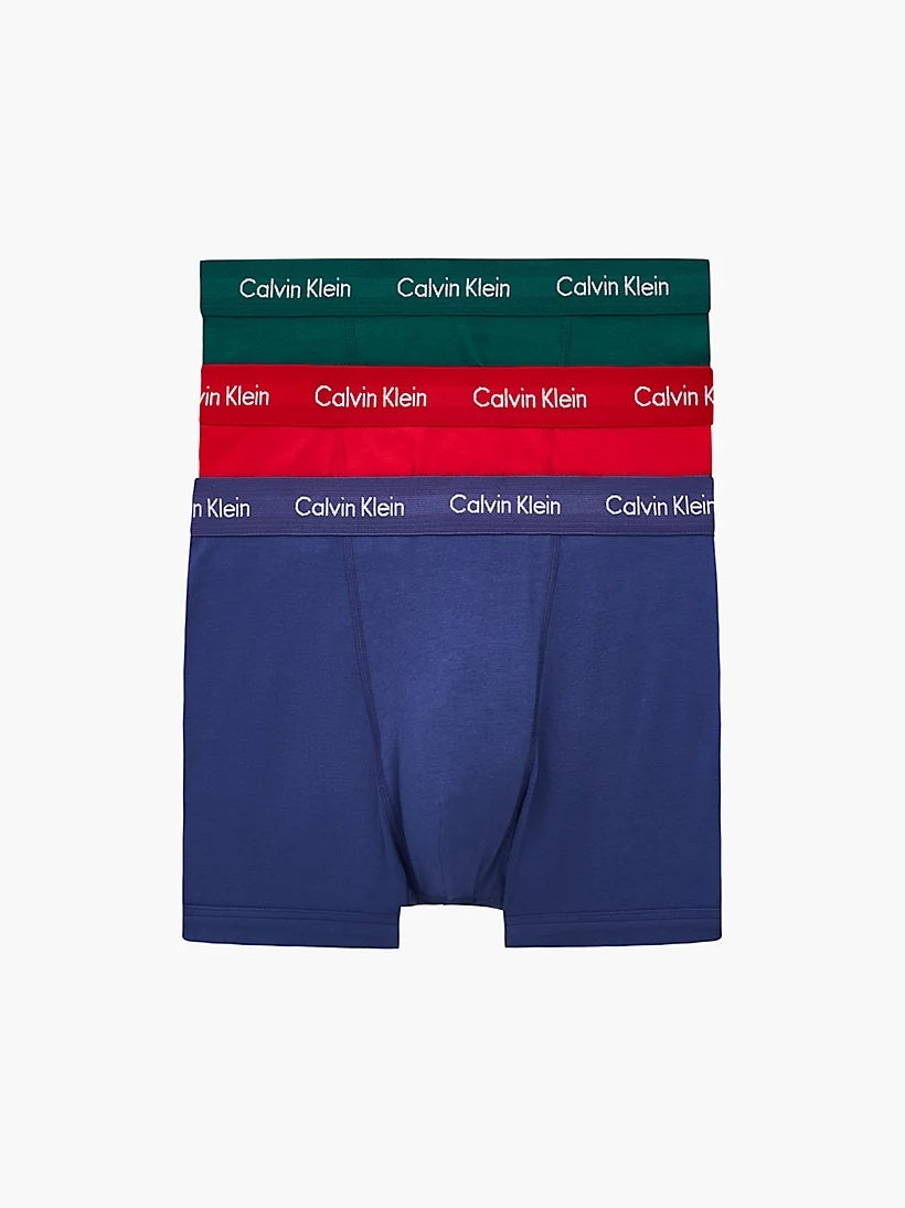 Calvin Klein Men's - 3 Pack Cotton Stretch Trunks - Green / Grape / Blue