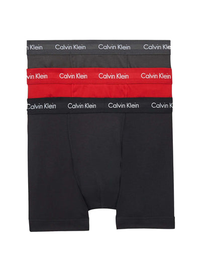 CALVIN KLEIN 3 PACK TRUNKS - COTTON STRETCH - BLACK/ VOID/ RED ALERT