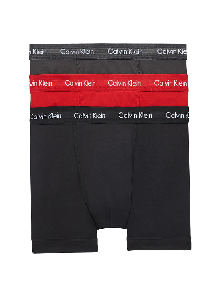 CALVIN KLEIN 3 PACK TRUNKS – COTTON STRETCH – BLACK/ VOID/ RED ALERT