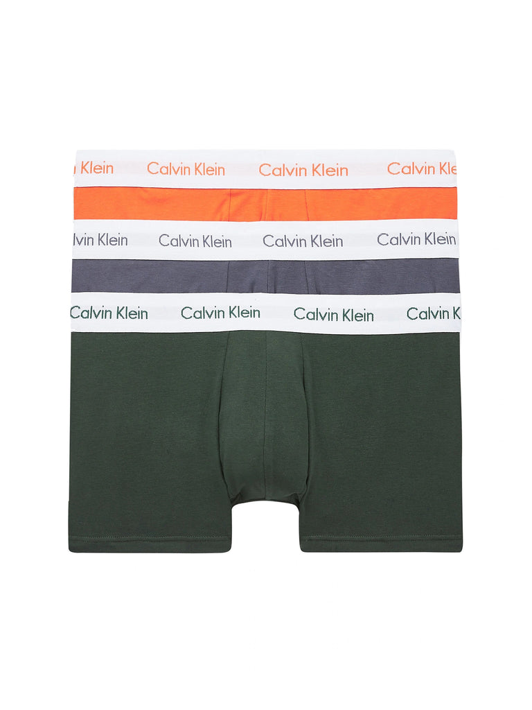 Calvin Klein 3 PACK LOW RISE TRUNKS - COTTON STRETCH COLOUR: JUNGLE LEAF/ SOOT/ ORANGE W. WHT WB
