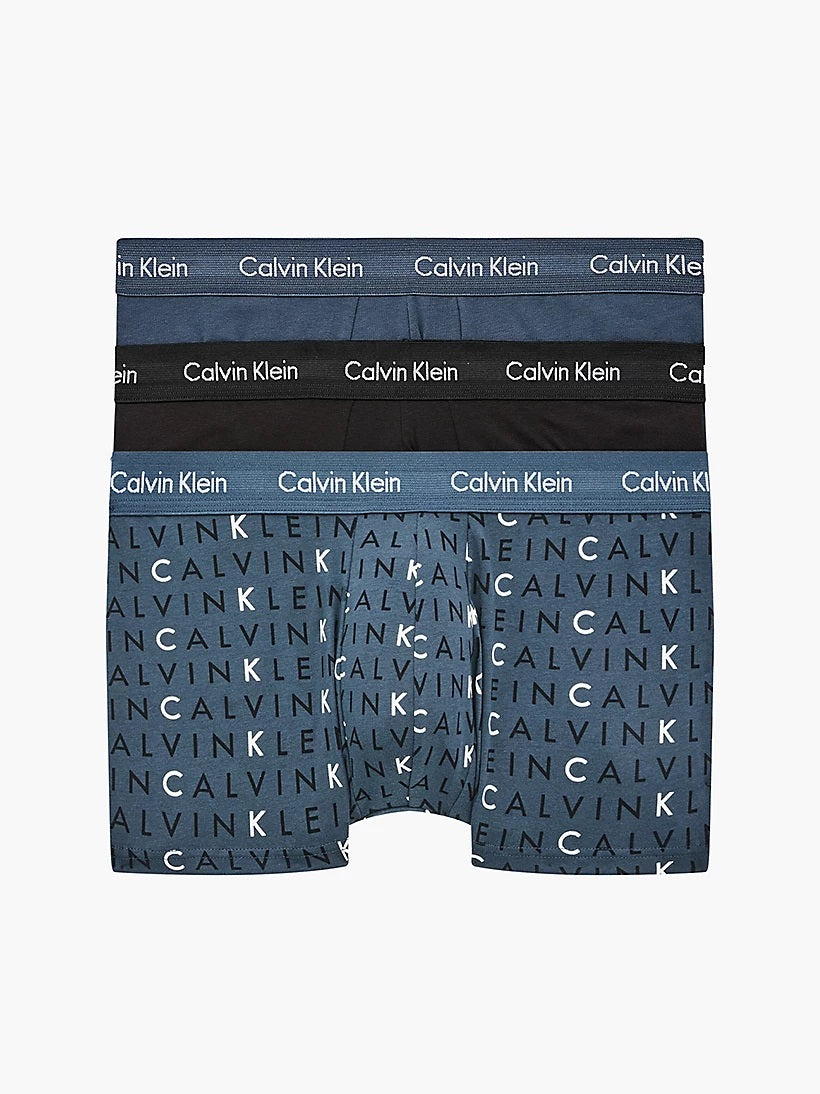 Calvin Klein - 3 Pack Low Rise Trunk - Hemisphere Blue/ Subdued Logo / Black