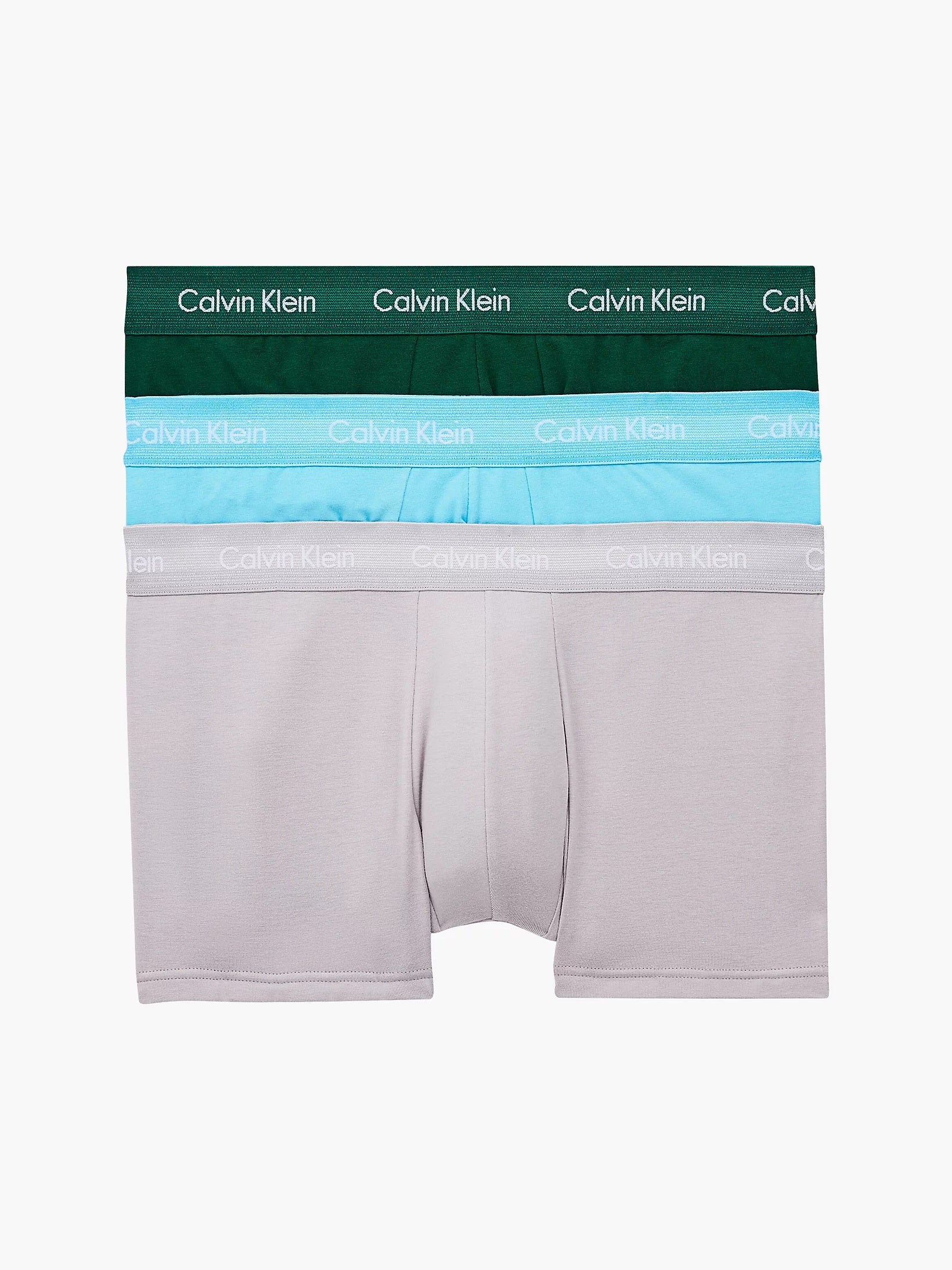 Calvin Klein 3 Pack Low Rise Trunks Men's – JADE SEA/ SKY HIGH/ SLEEK SILVER
