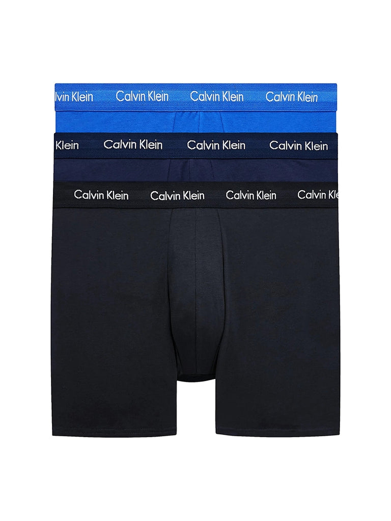Calvin Klein 3 Pack Cotton Stretch – Longer Leg Boxer Brief Shorts ( BLACK / BLUE / COBALT )