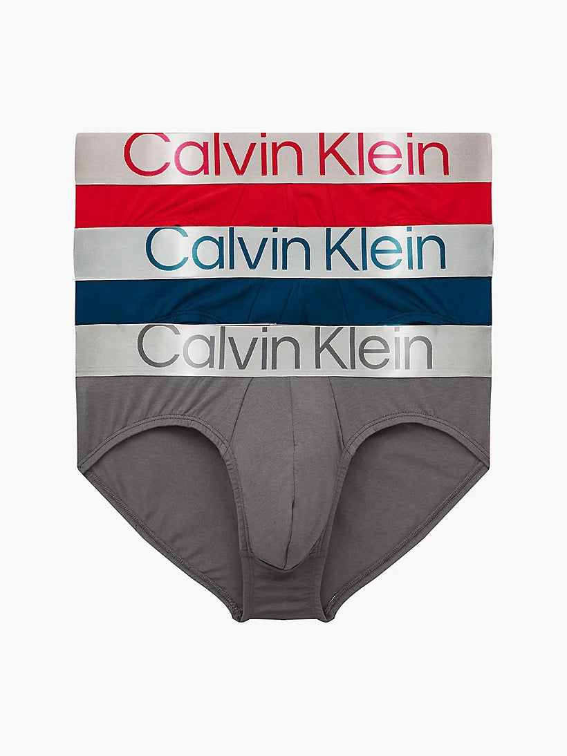 Calvin Klein Steel Cotton Hip Briefs, Pack of 3, Grey Sky / Berry Sangria / Lake Crest