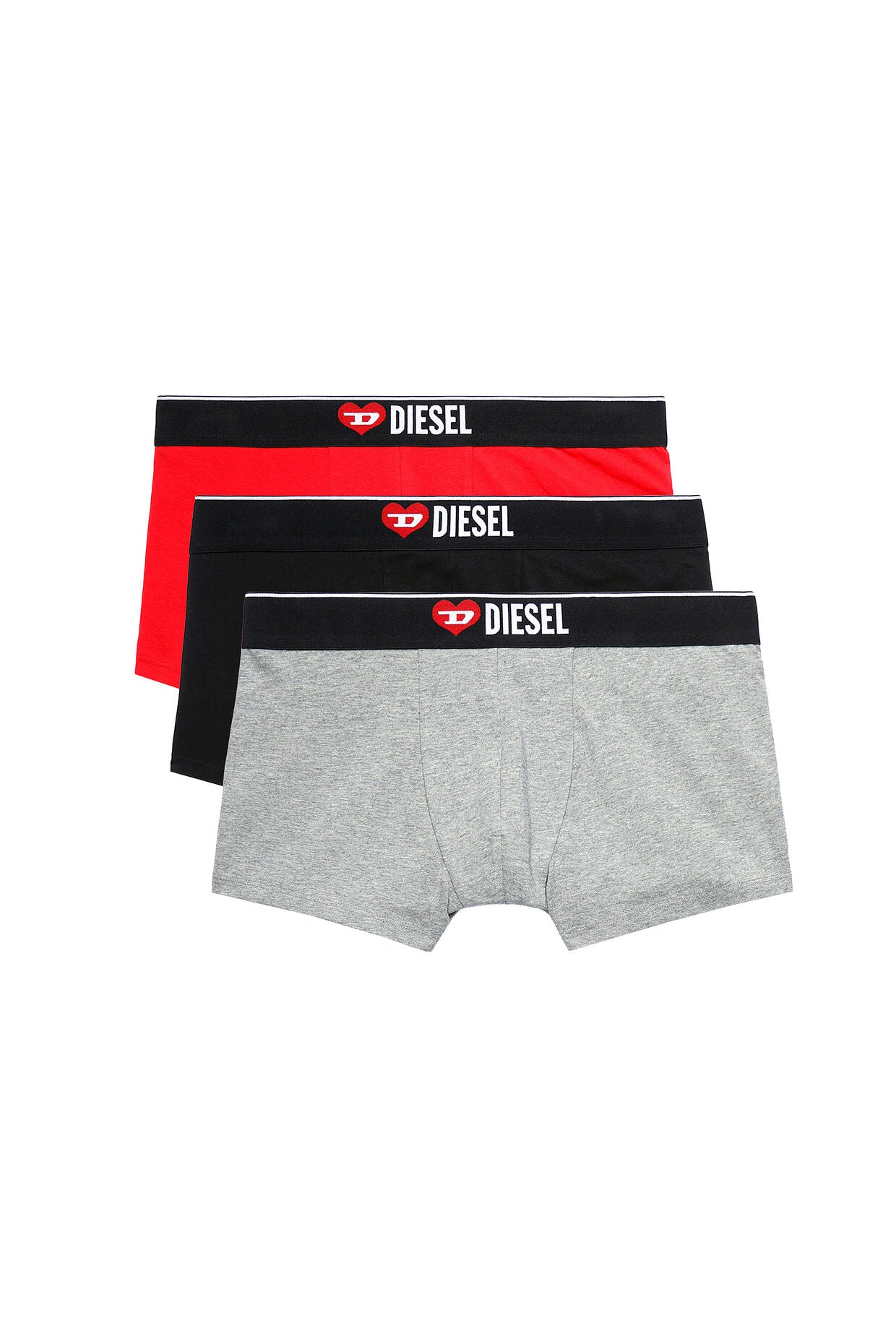 Diesel Umbx-Damien Three-Pack Trunks with heart logo - Black / Grey / Red
