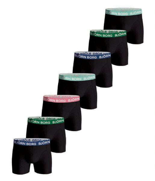Björn Borg Cotton Stretch Boxer 7-pack - Black with Color Waistbands