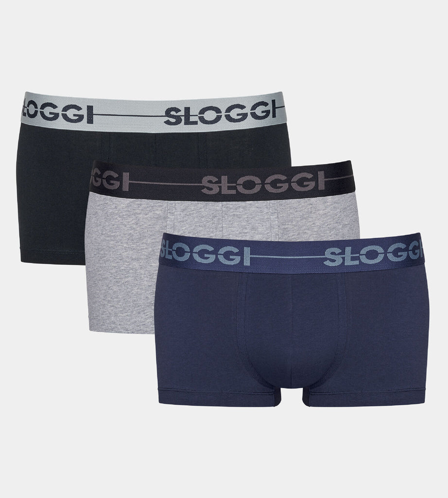 Sloggi Men GO- 3-Pack Low Rise Hipster Boxers, (Gray/Black/Blue)- Pants