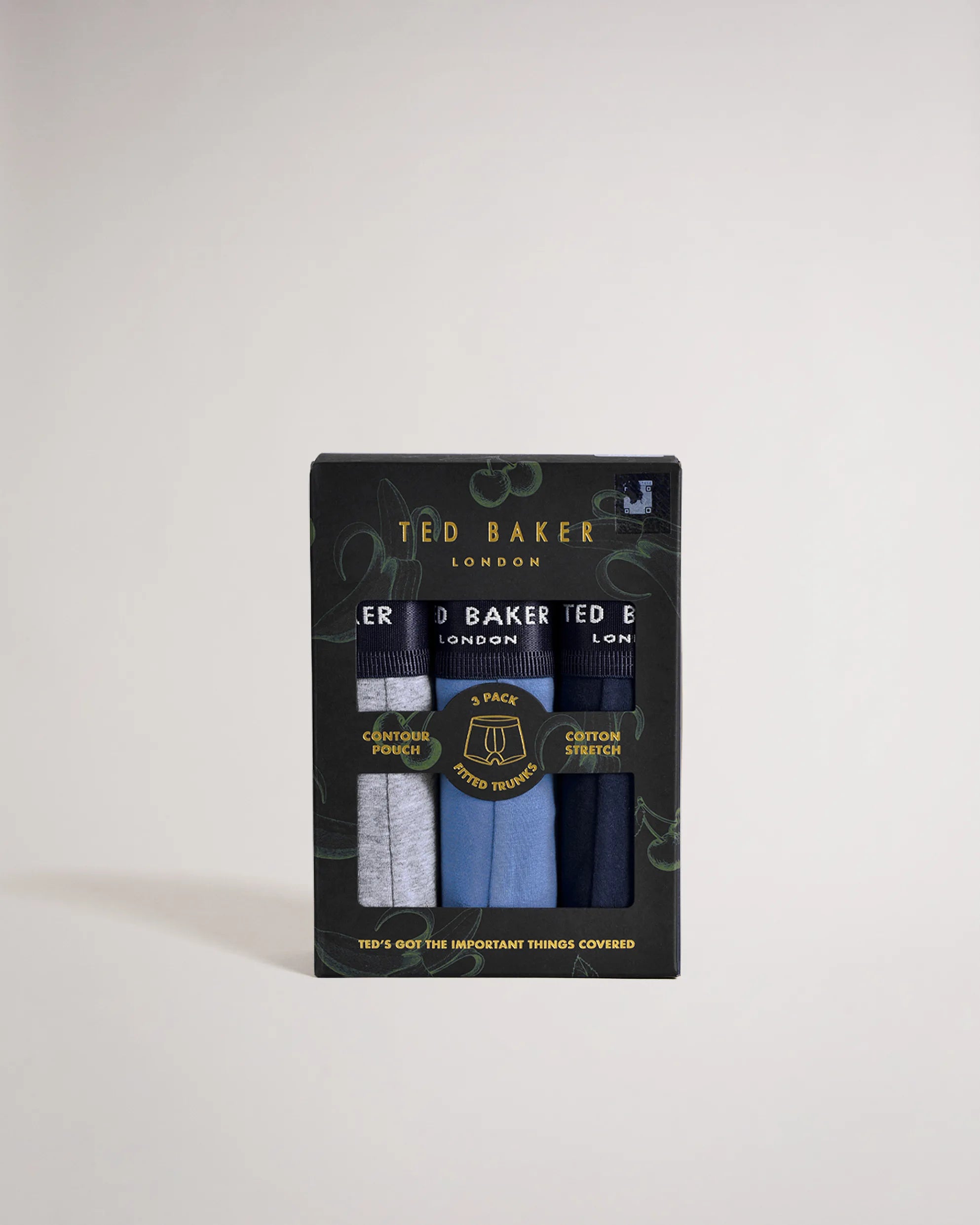 Ted Baker 3 Pack Cotton Stretch Fashion Trunks - Grey / Navy / Blue