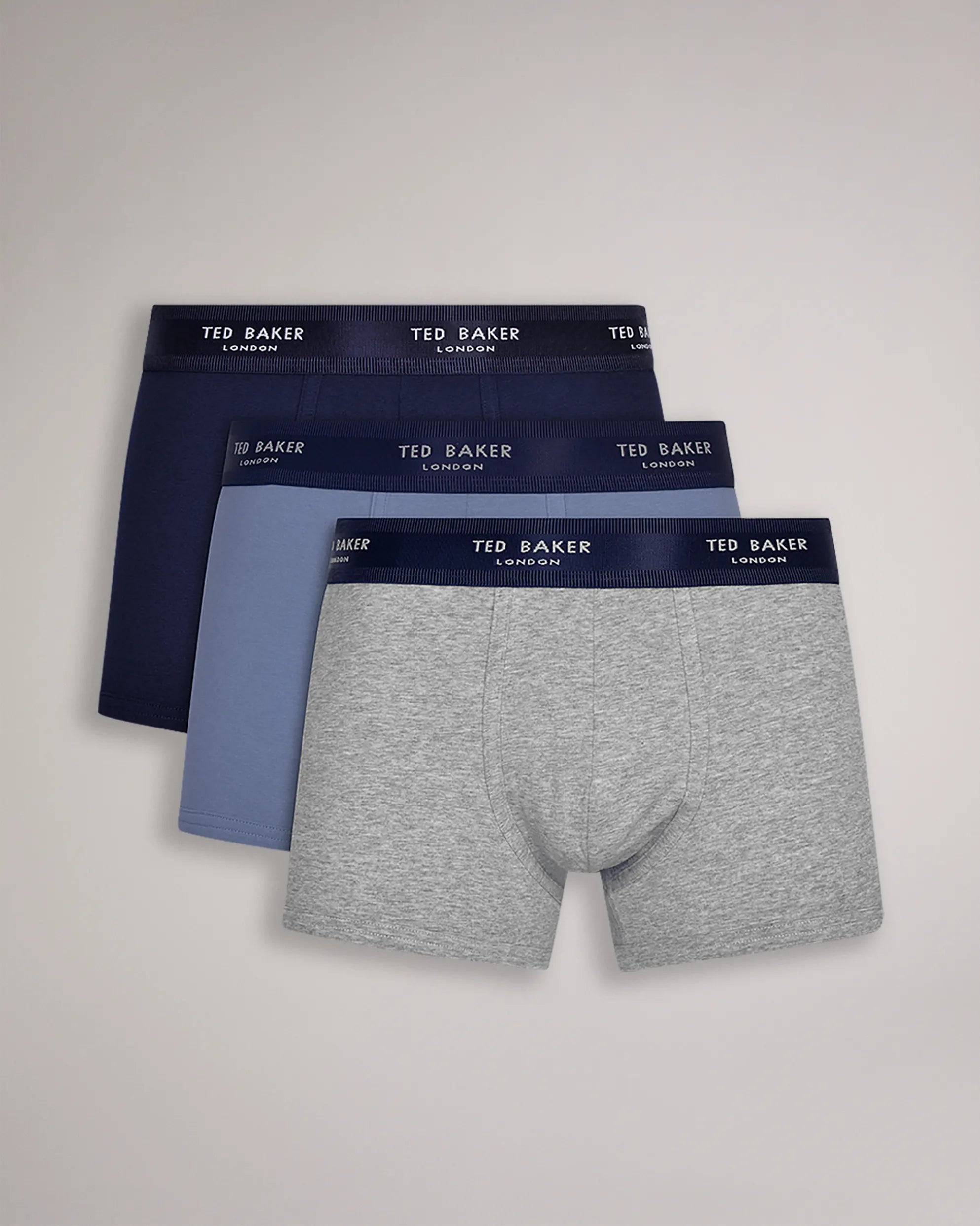 Ted Baker 3 Pack Cotton Stretch Fashion Trunks - Grey / Navy / Blue