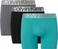Calvin Klein 3 Pack Longer Legs Boxer Briefs - Steel Cotton -  Black / Grey Sky / Island Turquoise