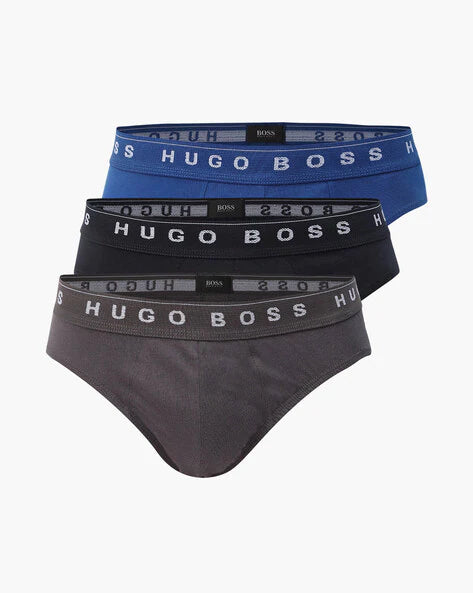 Hugo Boss Stretch Cotton Briefs Pack of 3 – Black / Anthracite / Blue
