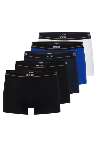 BOSS 5 Pack Cotton Stretch Trunks with Logo Waistbands - Multicolour