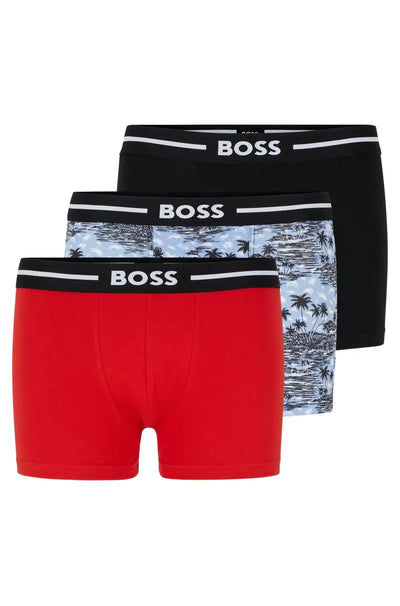 BOSS 3 Pack of Stretch-Cotton Trunks - Blue Patterned