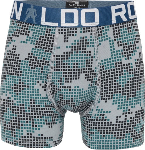 CR7 2-Pack Boy’s Cotton Boxer Shorts Trunks – Green / Grey Print