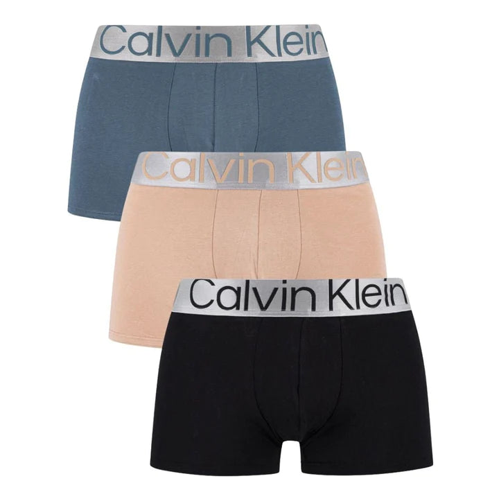 Calvin Klein Reconsidered Steel Trunks 3 Pack - Blue Lake/Clay/Black –  Trunks and Boxers