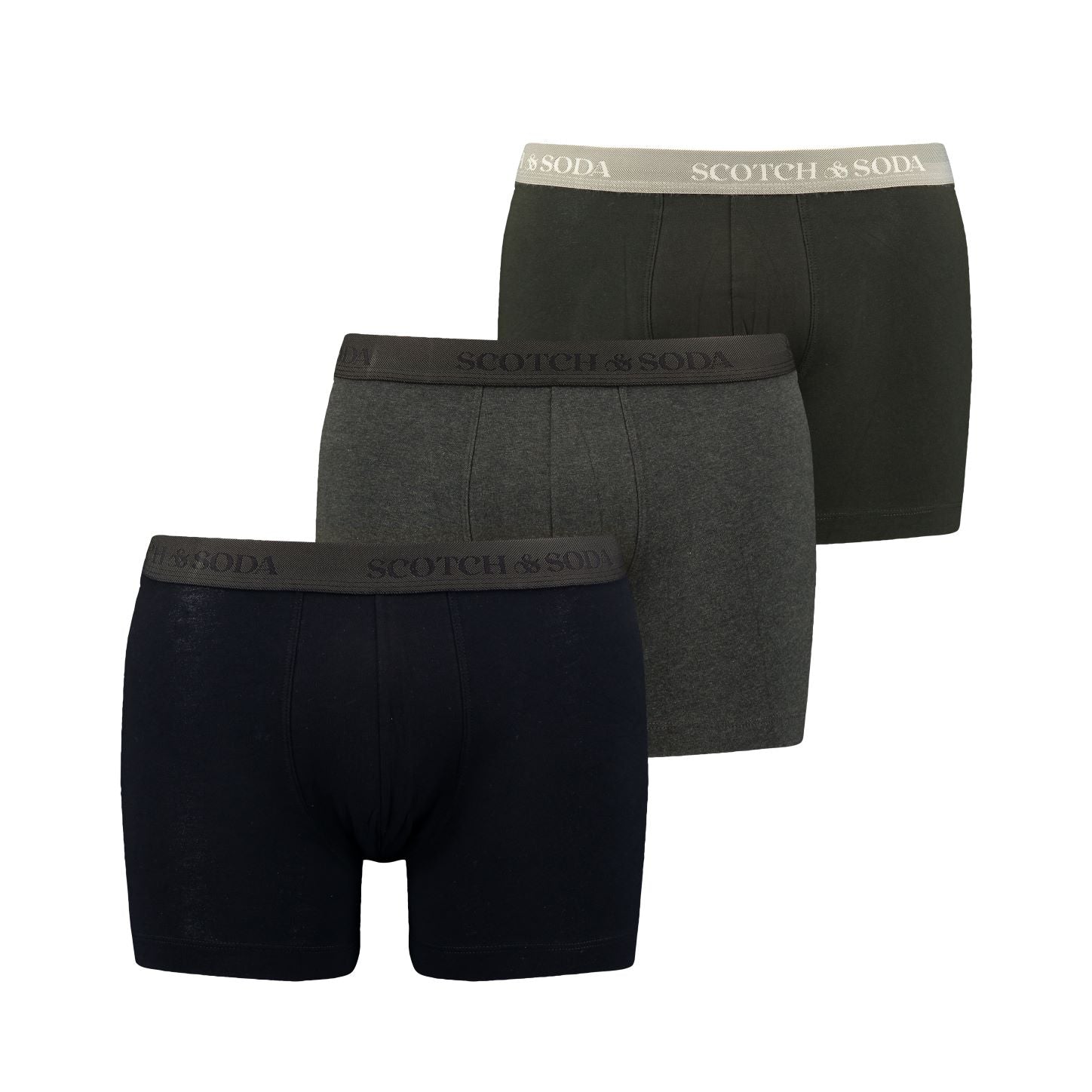 Scotch Soda 3 Pack Men s Herringbone Boxer Shorts Olive Black