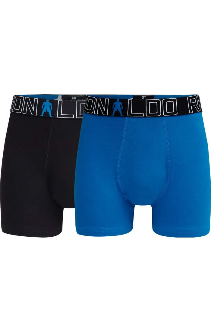 CR7 2-Pack Boy's Cotton Boxer Shorts Trunks - Black/Blue - 583