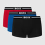 Boss - 3 Pack of Stretch Cotton Trunks with Logo Waistbands - Red/Navy/Blue