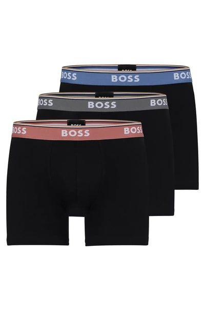 BOSS 3 Pack of Stretch Cotton Boxer Briefs - Black Coloured Waistband