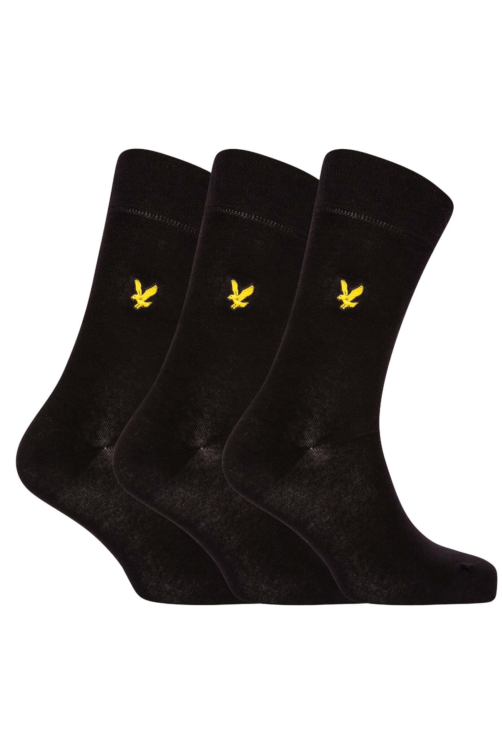 Lyle & Scott 3 Pack Angus Socks with Eagle Embroidery - Black