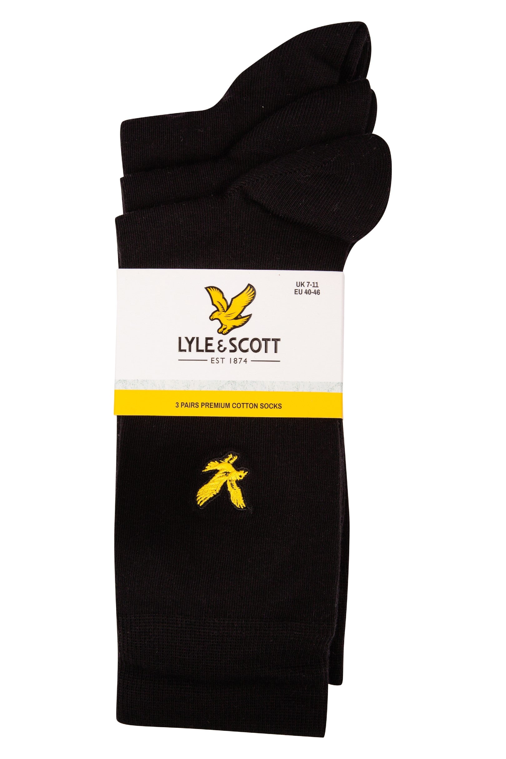 Lyle & Scott 3 Pack Angus Socks with Eagle Embroidery - Black
