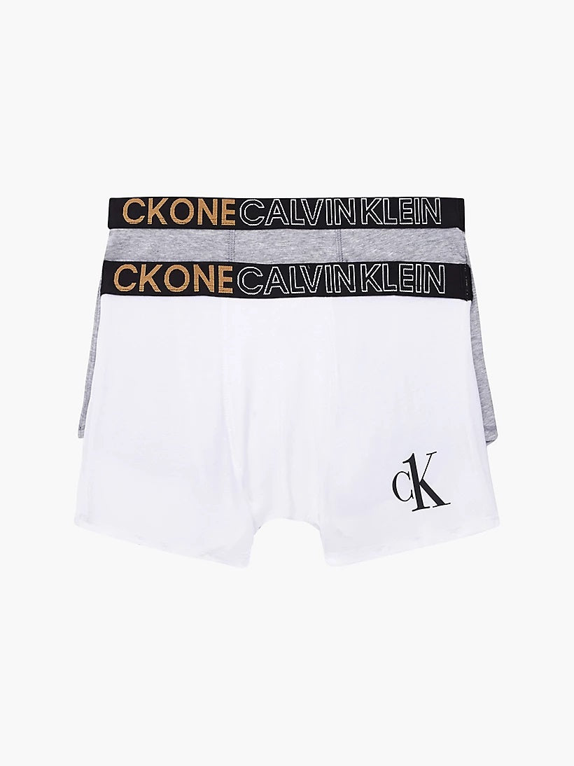 Calvin Klein 2 Pack Organic Cotton Boys Trunks - CK ONE ( Grey / White )