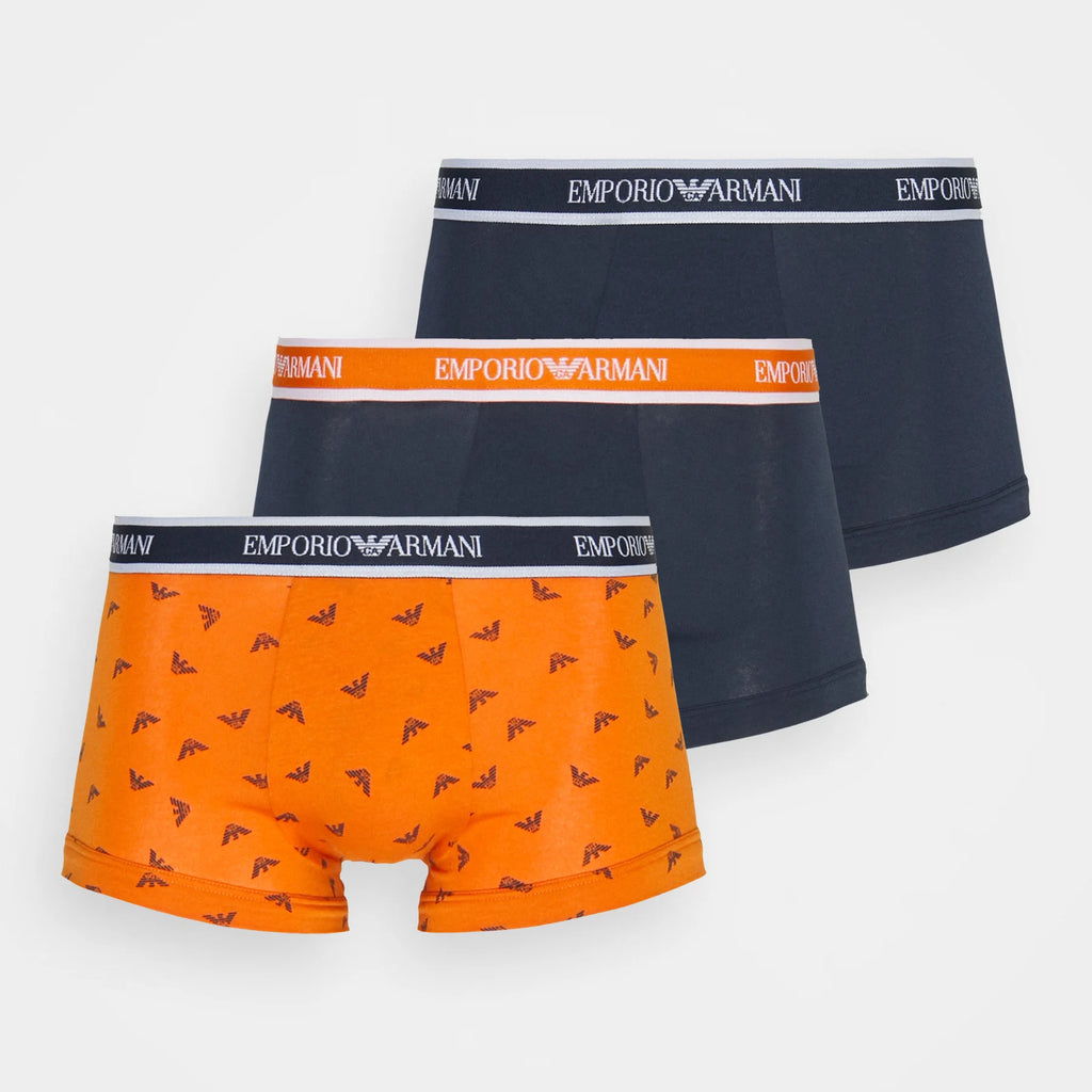 Emporio Armani Pack Trunks Stretch Cotton with Core Logo- Orange  Trunks and Boxers