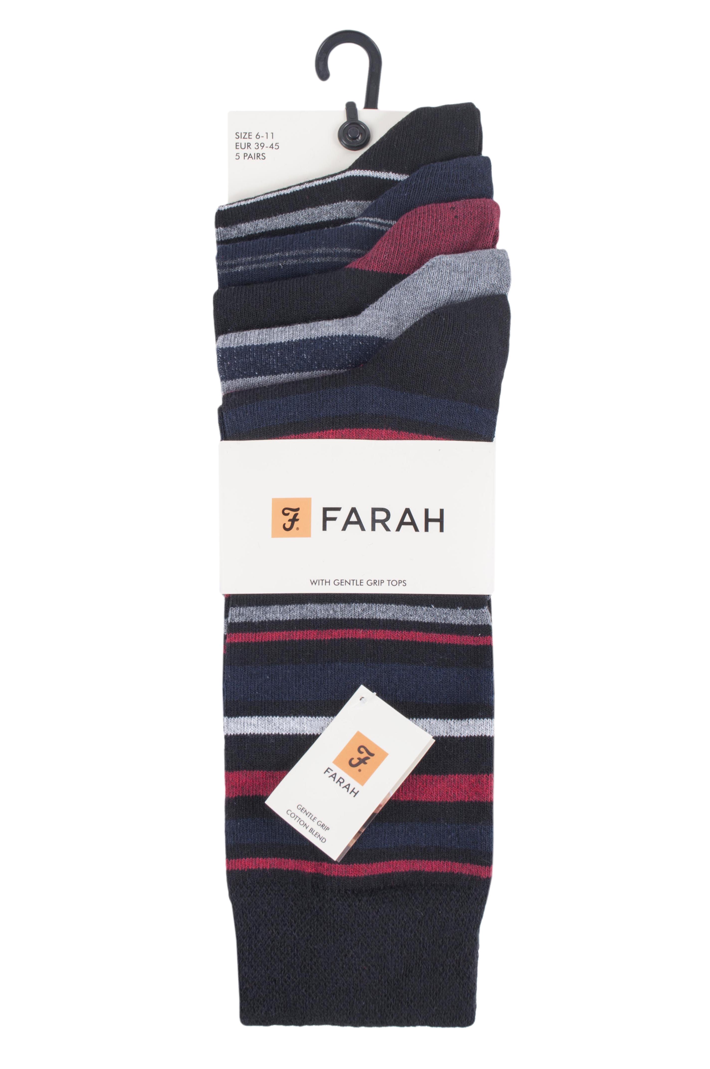 Farah Men’s 5 Pack Cotton Rich Striped Socks – Everyday Comfort (UK 6-11)