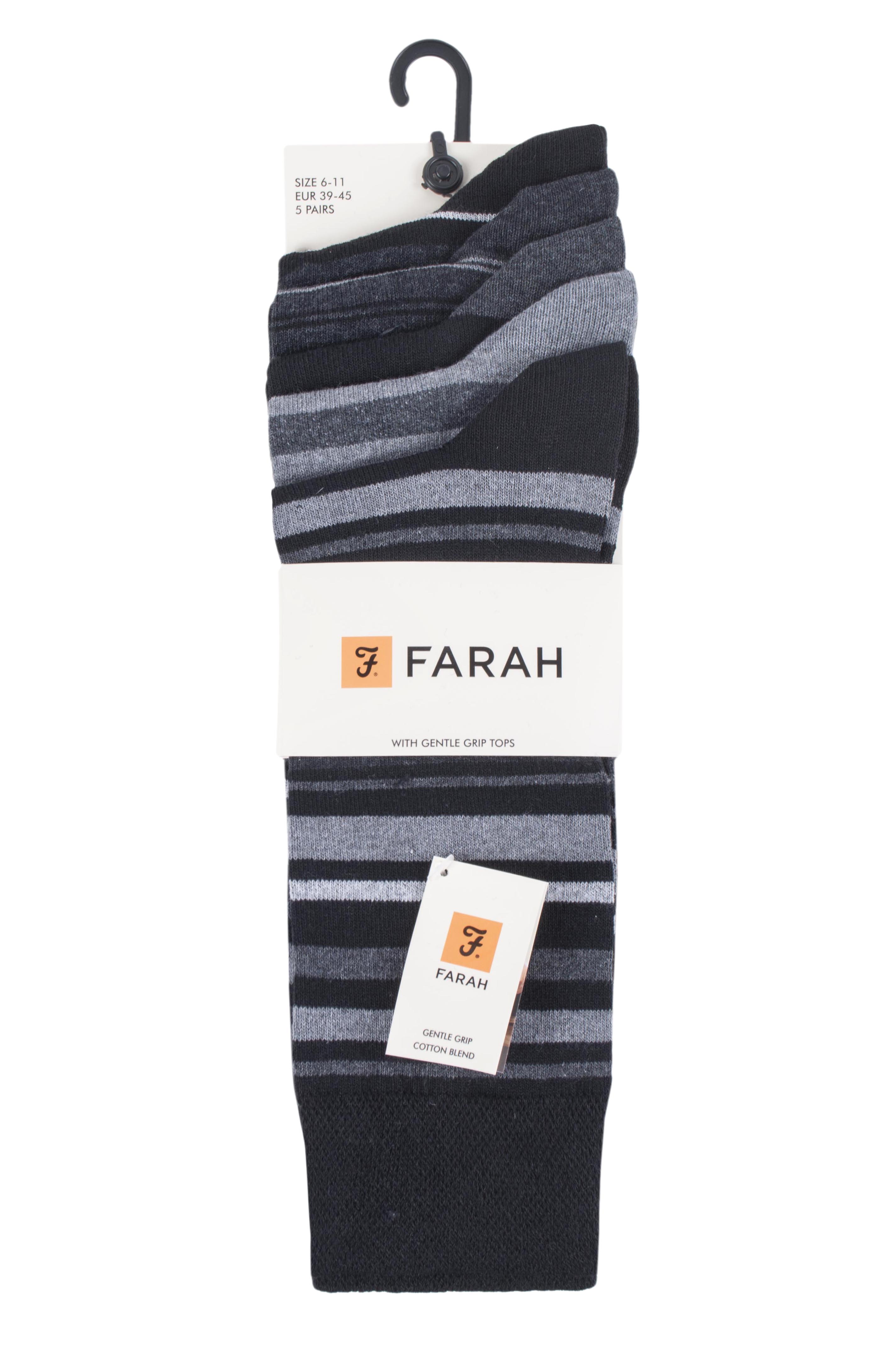 Farah Men’s 5 Pack Cotton Rich Striped Socks – Everyday Comfort (UK 6-11)