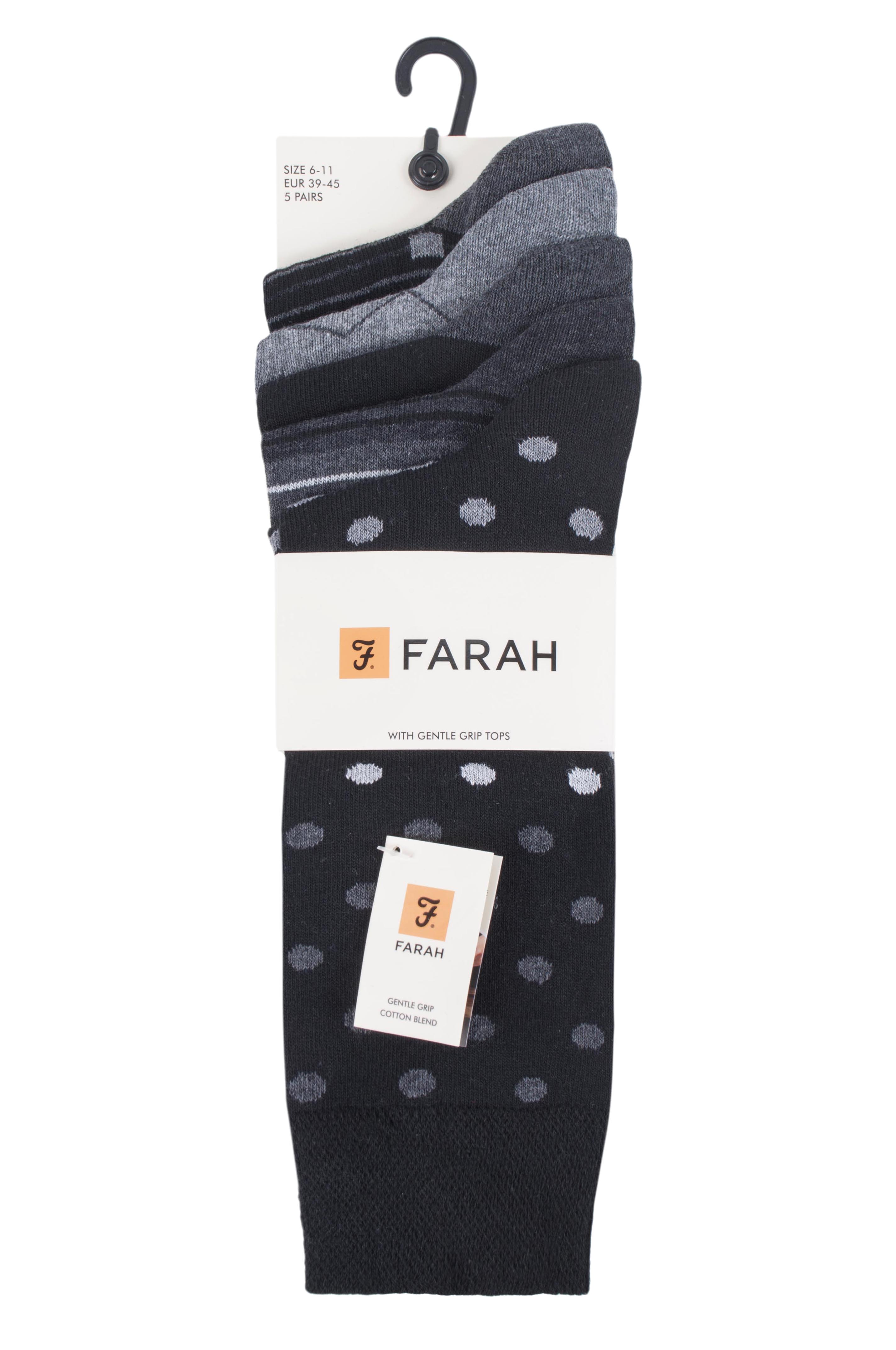 Farah Men’s 5 Pack Cotton Rich Patterned Socks – Striped & Argyle Designs (UK 6-11)