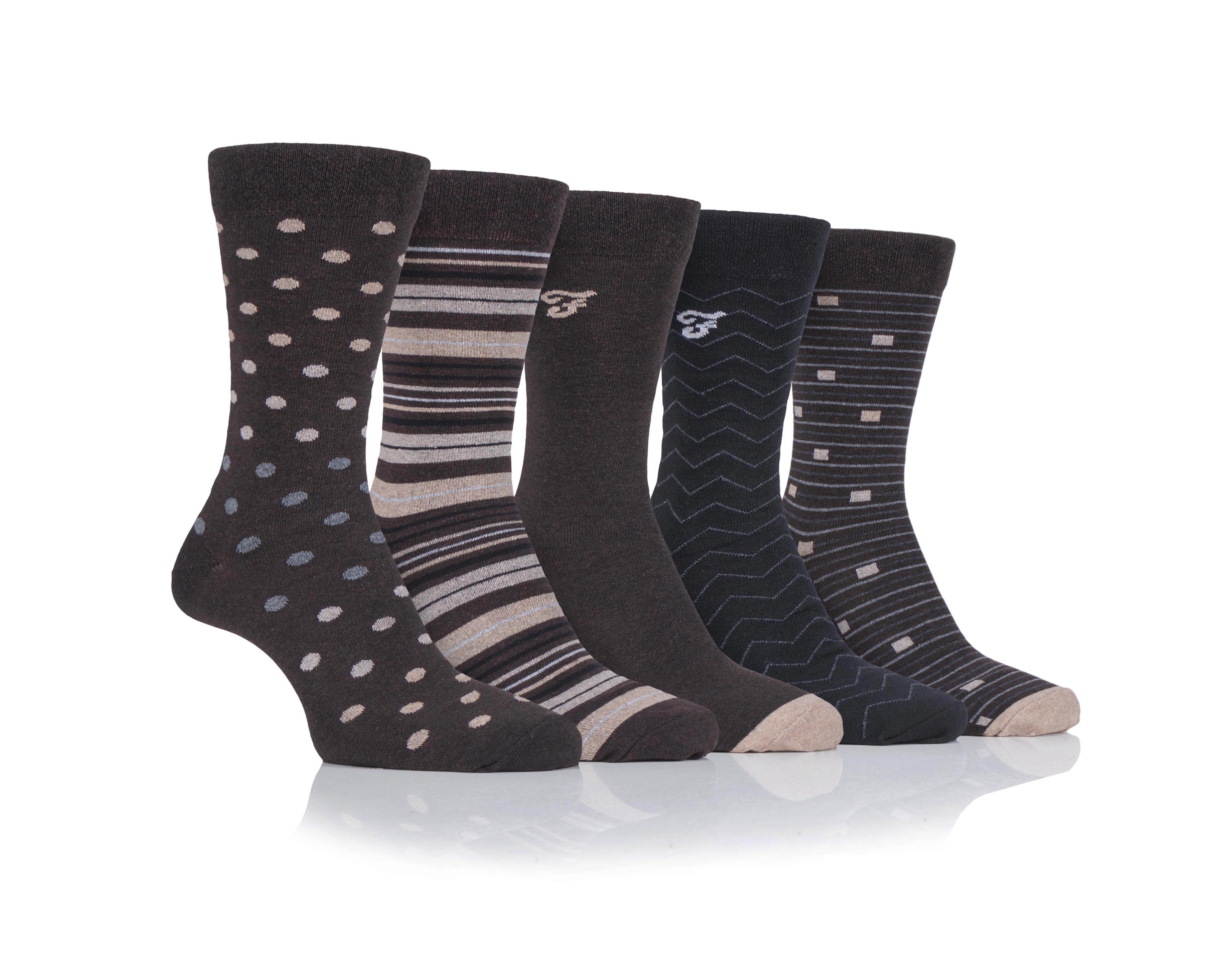 Farah Men’s 5 Pack Cotton Rich Patterned Socks – Striped & Argyle Designs (UK 6-11)