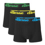 Ellesse Men's Hali 3 Pack Trunks Black with Coloured Logo