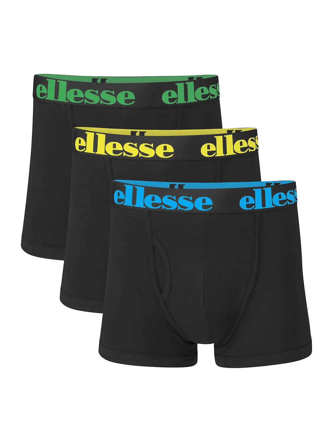 Ellesse Men's Hali 3 Pack Trunks Black with Coloured Logo