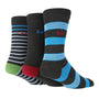 Pringle 3 Pair Striped Bamboo Socks - Charcoal With Blue