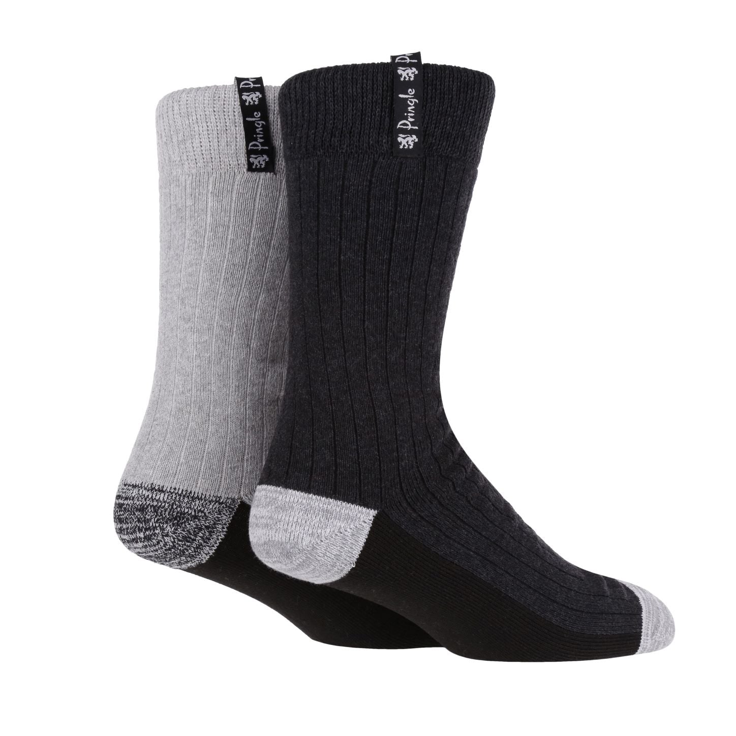 Pringle Mens 2 Pack Recycled Cotton Boot Socks - Black/Grey