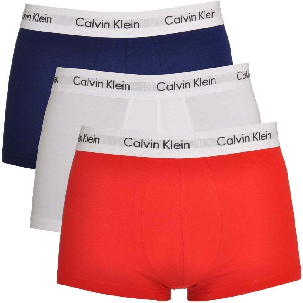 Calvin Klein 3 Pack Cotton Stretch – Low Rise Trunks White / Red / Navy )