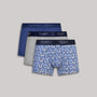 Ted Baker 3 Pack Cotton Stretch Fashion Trunks - Blue/Grey/Deimos Blue